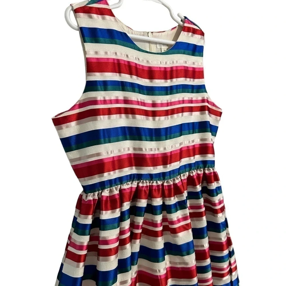 Gymboree Striped Red White Blue Jacquard Dress With Bow on Back Size 10